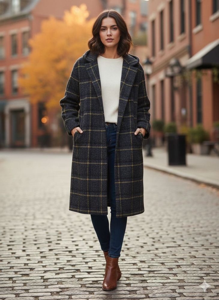 Elegant Plaid Wool Blend Coat