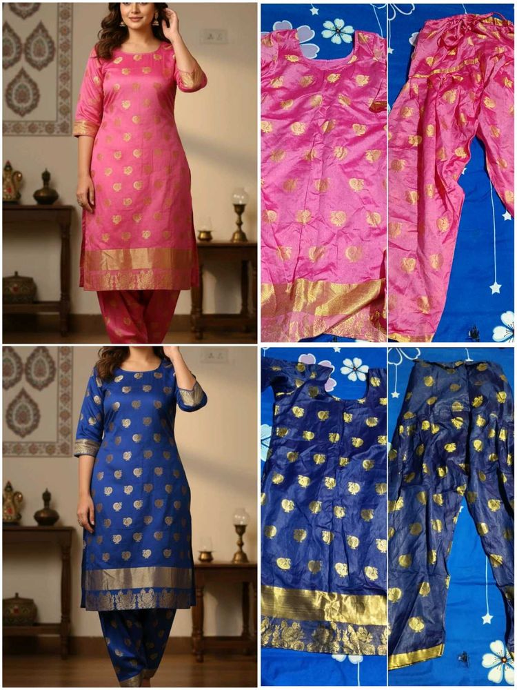 Vibrant Pink &amp; Blue Gold Heart Kurta Sets - Sale🔥