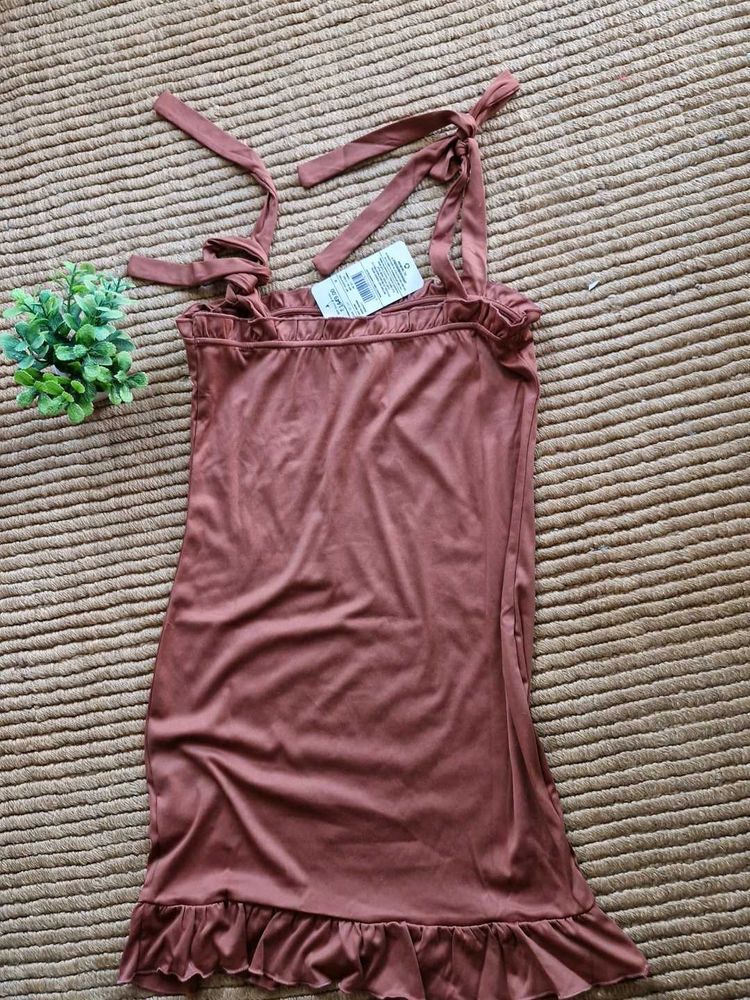 Cute Tie Strap Ruffle Mini Dress