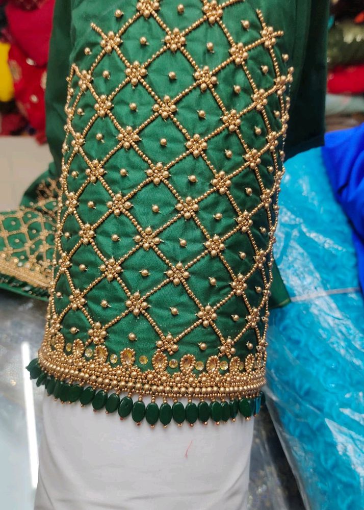 Checked Work Aari Blouse Material