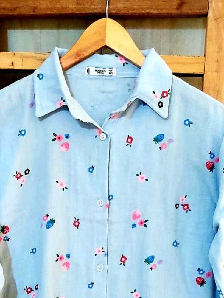 Light Blue Printed Cotton Shirt Size-42