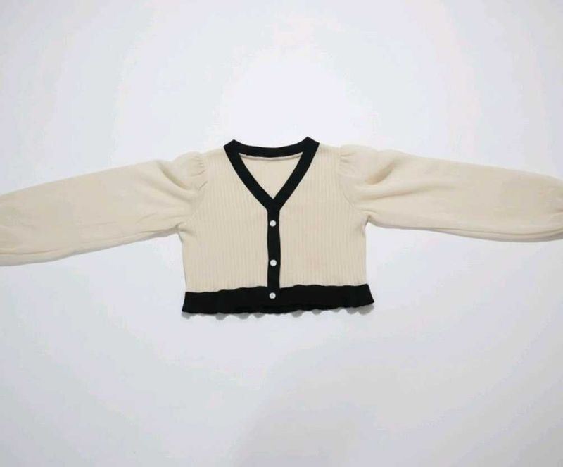 Cream &amp; Black Cropped Cardigan