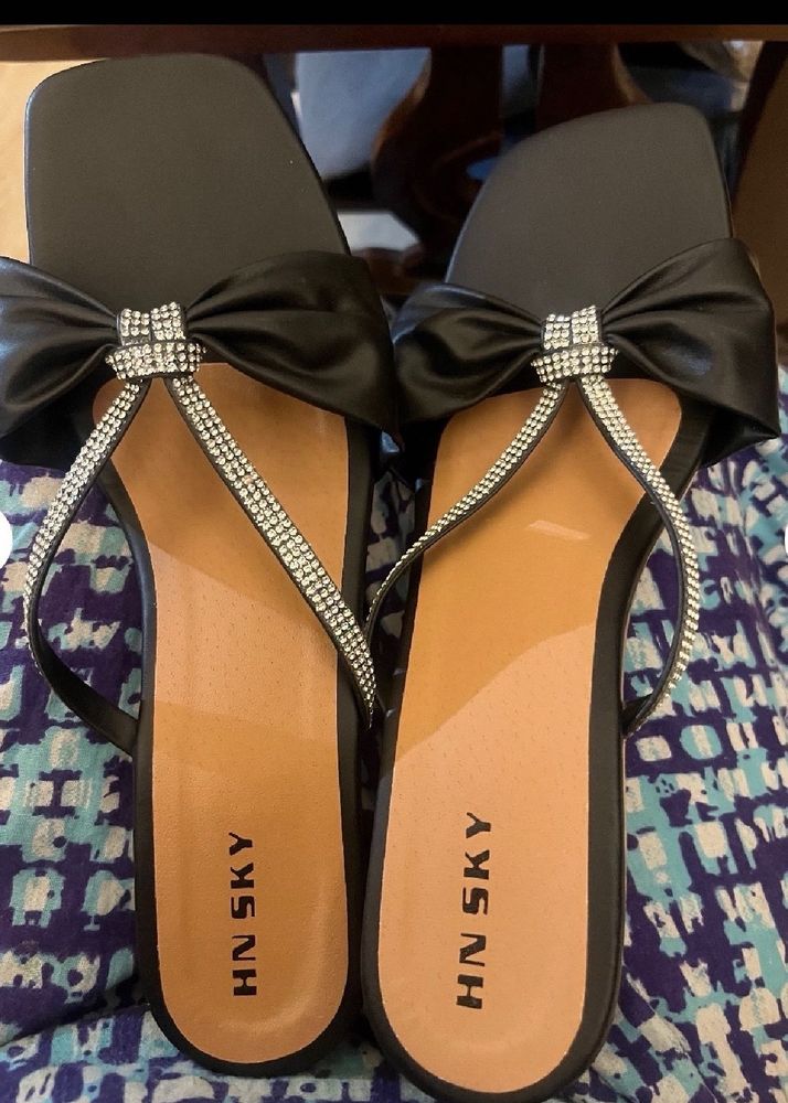 Black Bow Rhinestone Sandals