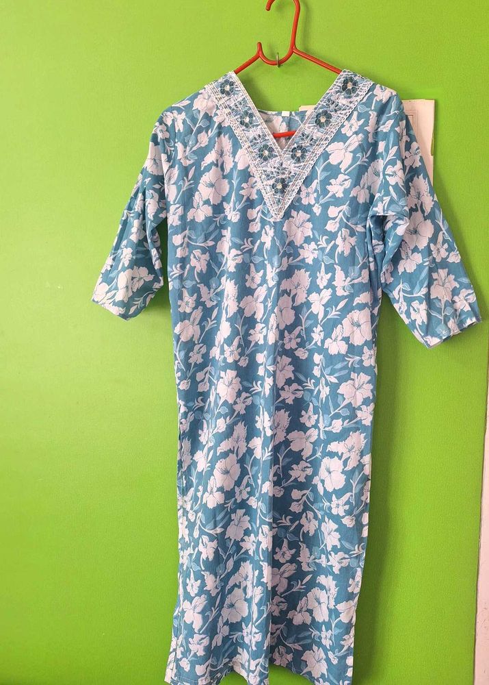 Floral Print Blue Kurta