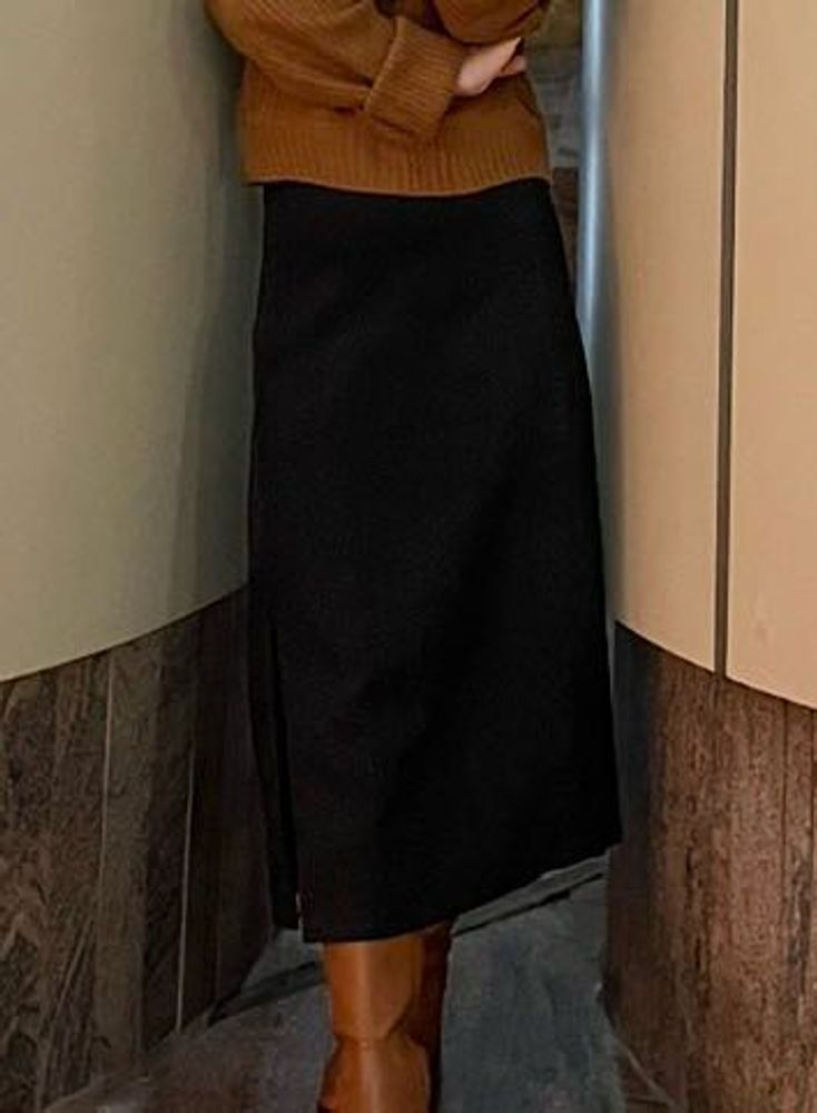 Black A-Line Midi Skirt