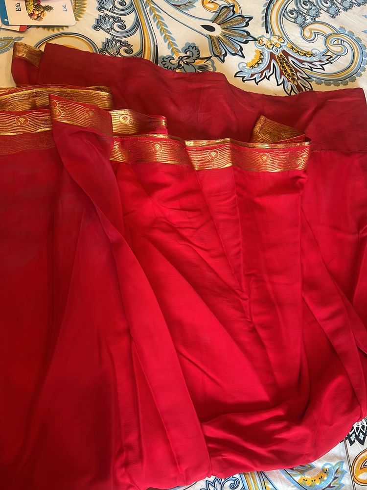 Red Chiffon Saree