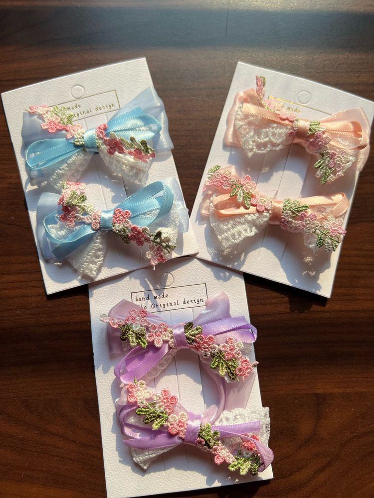 Floral Lace Bow Hair Clip Set Korean (1)
