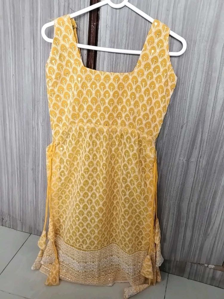 Bright Yellow Printed Cotton Dress