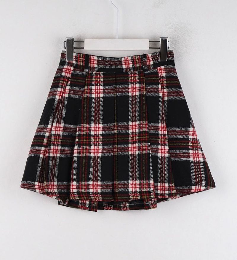 Lewkin Pleated Checked Mini Skirt