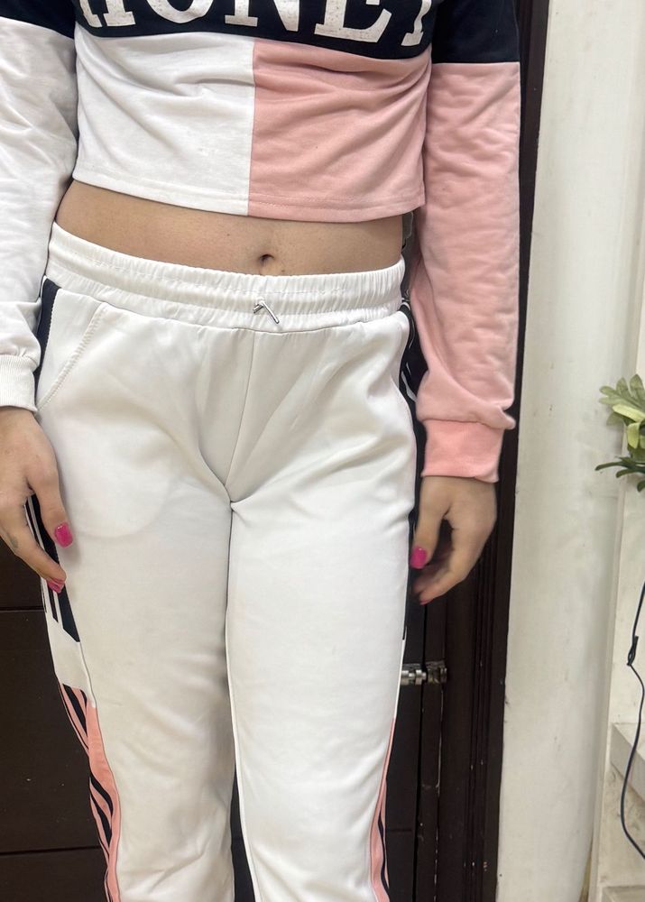Trendy White Track Pants with pull over