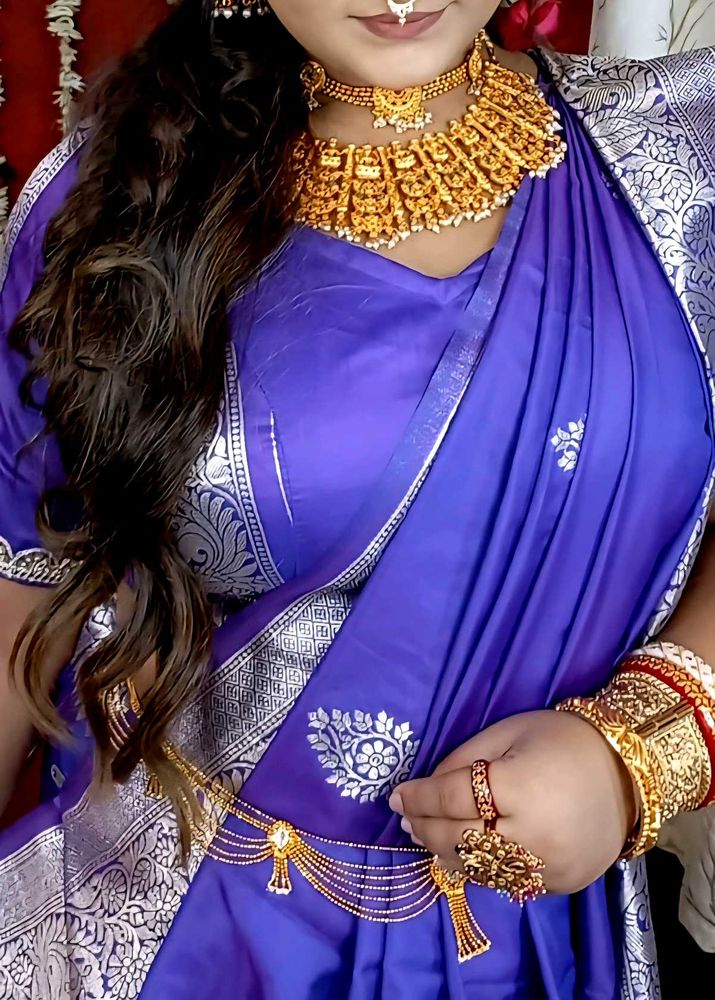 Purple &amp; Silver Saree + Blouse