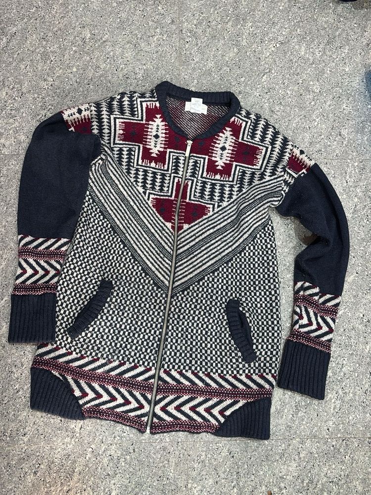 Patterned Zip-Up Cardigan