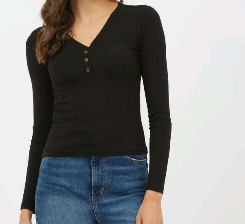 Harpa Black Ribbed Top