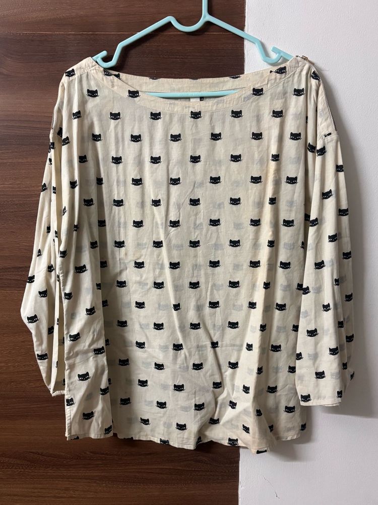 Cute Cat Print Top