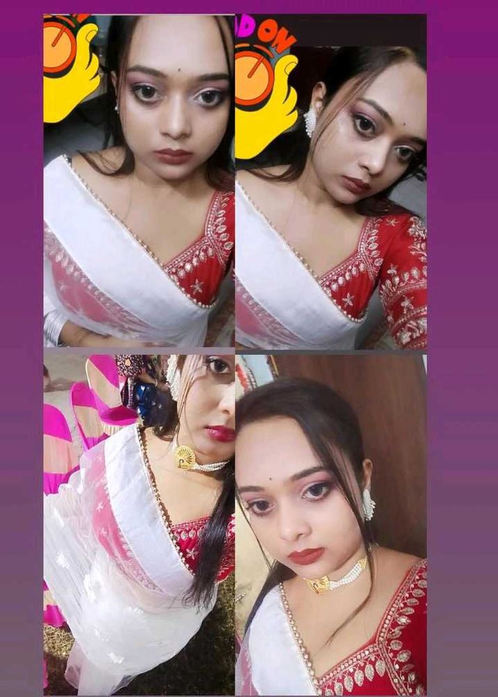 Elegant White &amp; Red Saree