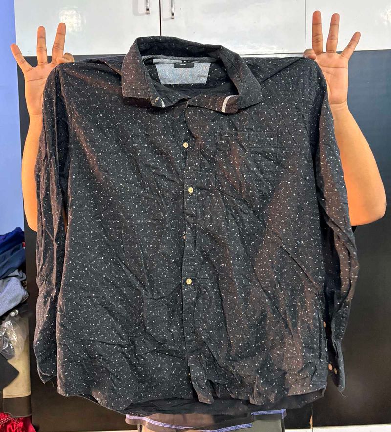 Stylish Black Patterned Shirt (Polka+Solid)