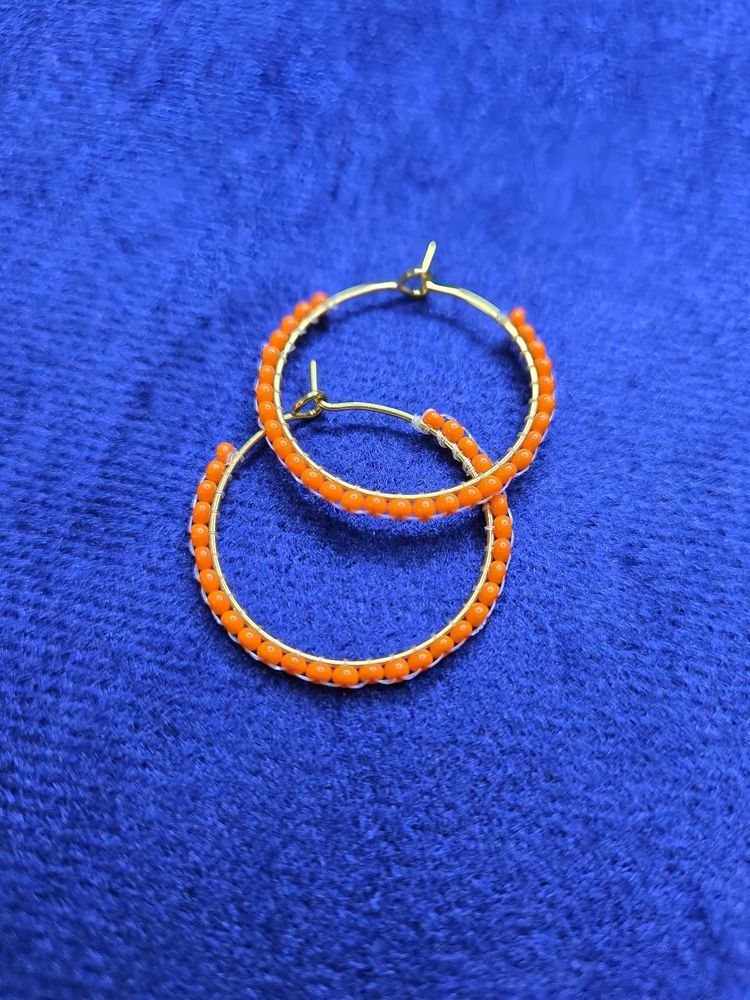 Orange Beaded Hoop Earrings(TP-HE-002)