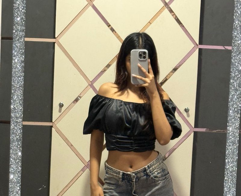 Black Off-Shoulder Crop Top