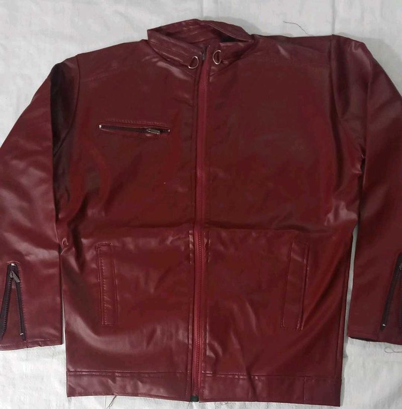 Burgundy Fox Leather Look Jacket
