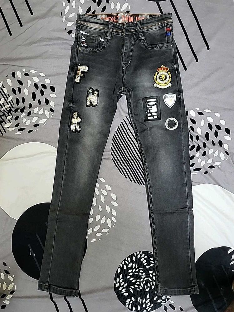 Stylish Grey Patch Jeans