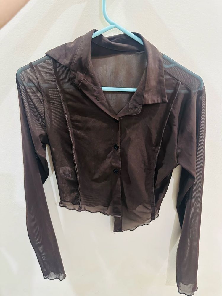 Sheer Brown Long Sleeve Top