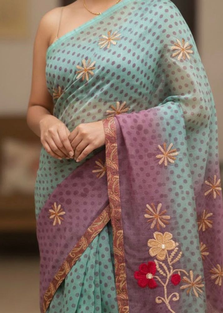 Floral Embroidered Cotton Saree