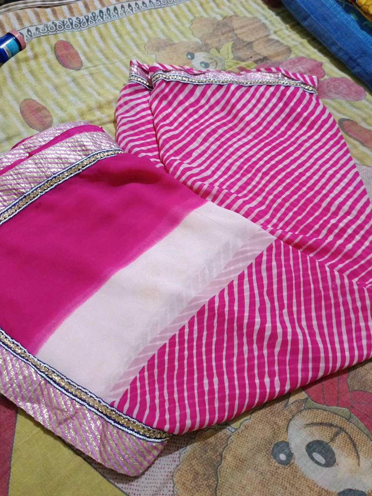 Pink Striped Saree With Blouse 38 Inch
