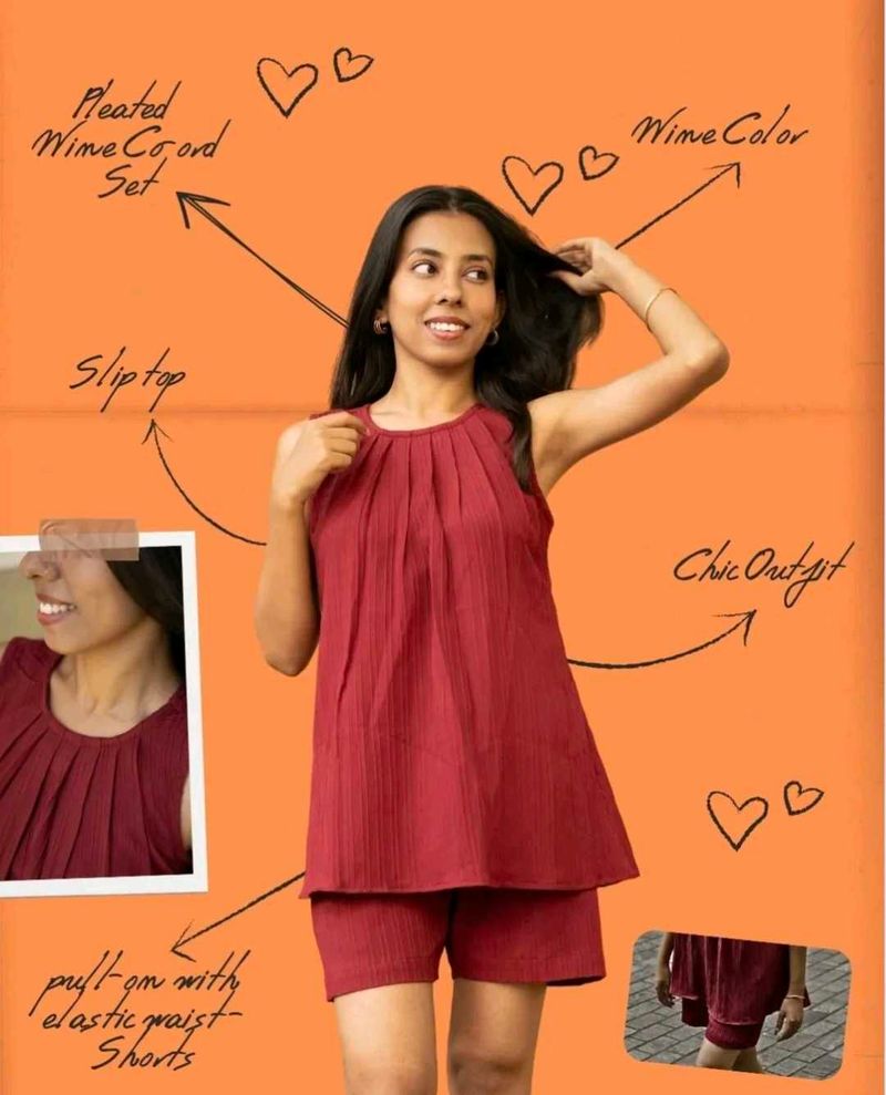 Pleated Wine Co-ord Set