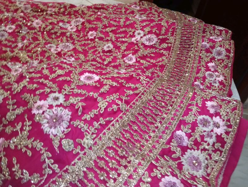 Cherry Pink Heavy Handworked Lahenga
