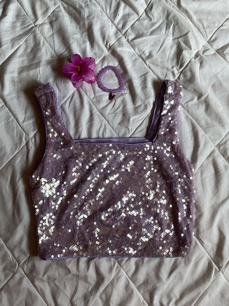 y2k Sparkly Purple Crop Top