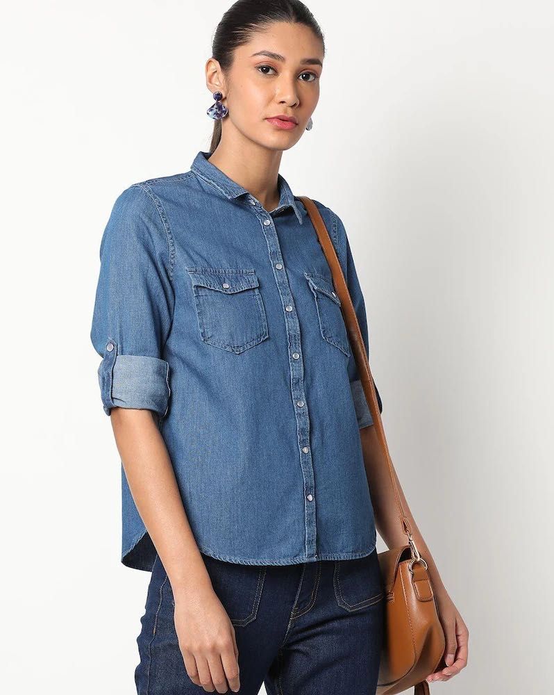 Denim Button-Up Top