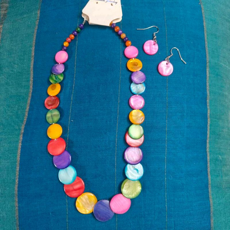 mother of pearl colorful necklace set