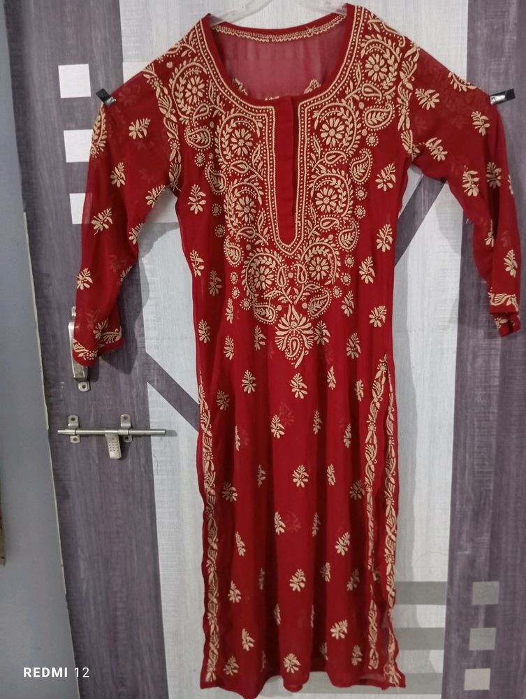 Red Chikenkari Kurta ❤