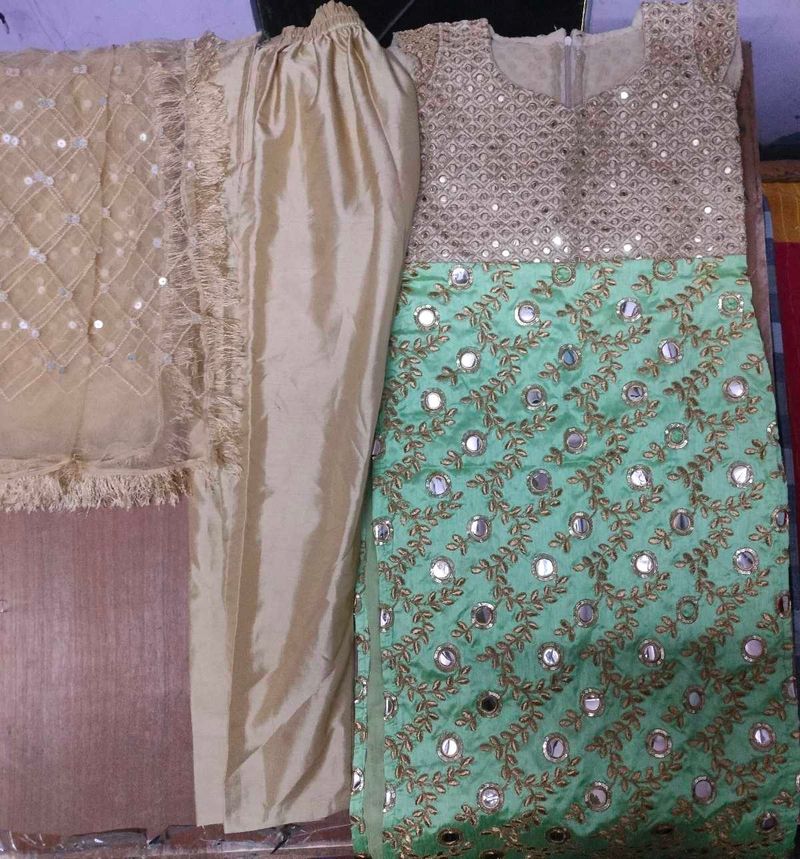 Mint &amp; Gold Embellished Salwar Kameez Set