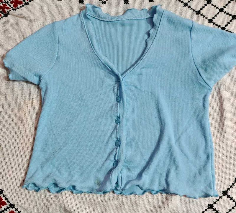 Cute Blue Button-Up Top