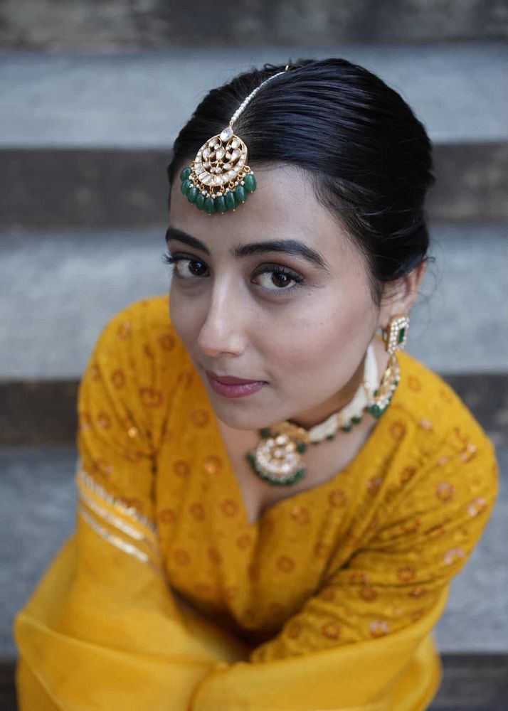 Silver Maang Tikka with Green Beads