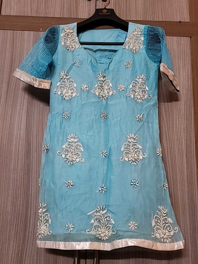 Light Skyblue Embroidered Kurti