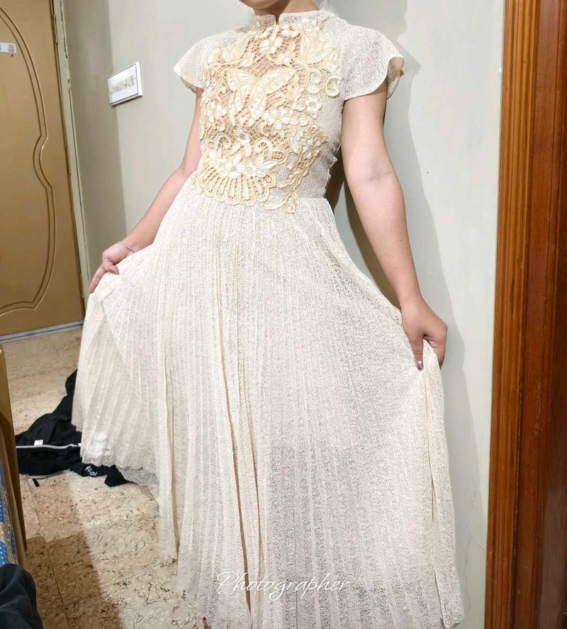 Vintage Lace Detail Pleated Dress