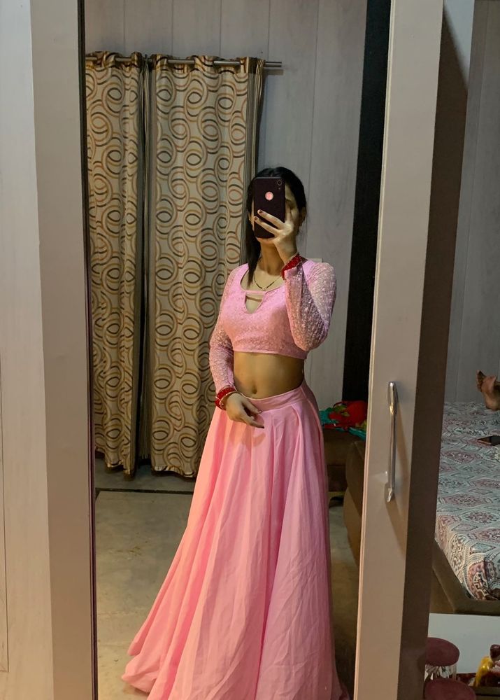 Pink Flaired Satin Lehanga🎀💗💝