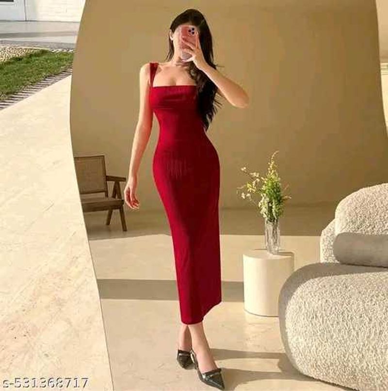 Elegant Red Bodycon Midi Dress