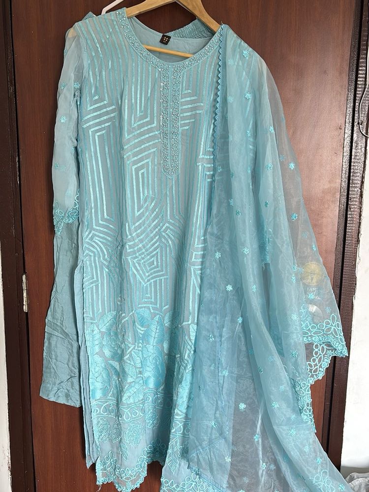 Light Blue Embroidered Pant Kameez