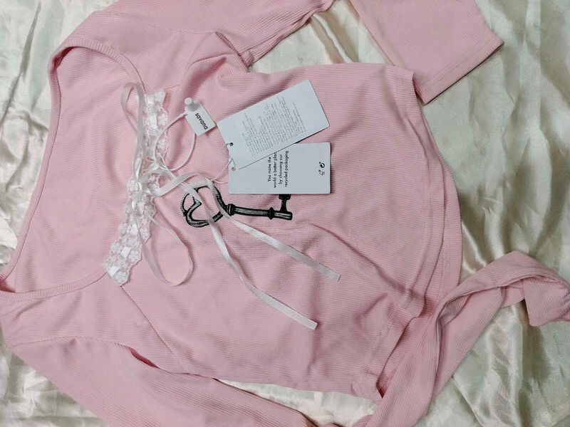 Pink Key Graphic Ribbed Top