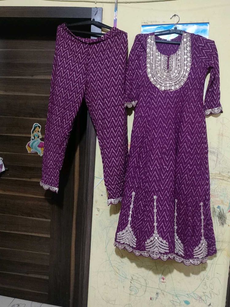Purple Embroidered Kurta Set