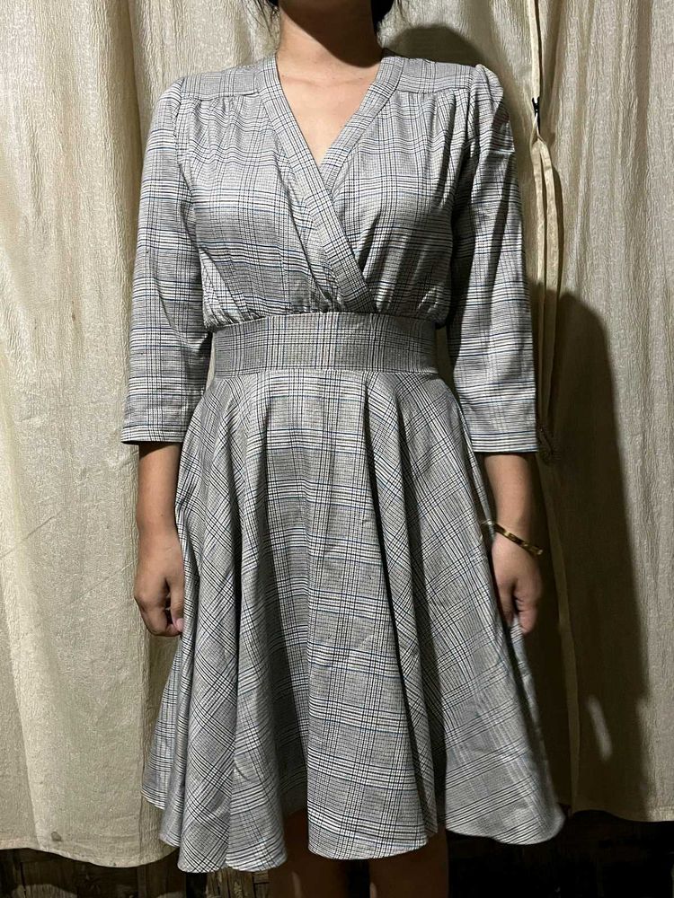 Gray Plaid Fit &amp; Flare Dress