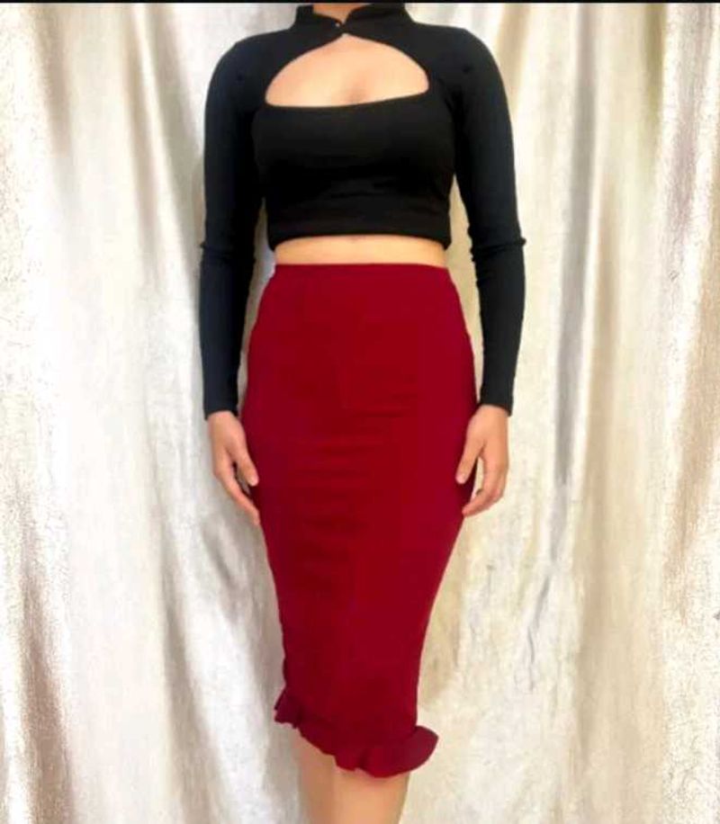 Maroon Midi Skirt