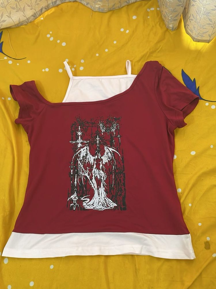 Red Graphic Print Top