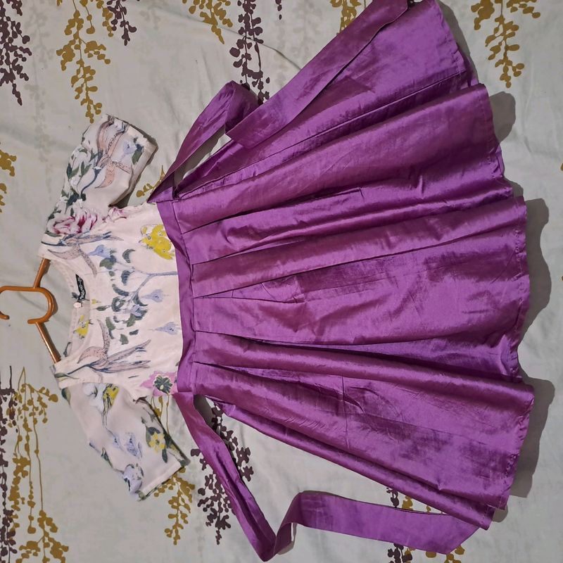 Purpple and Off White Frock