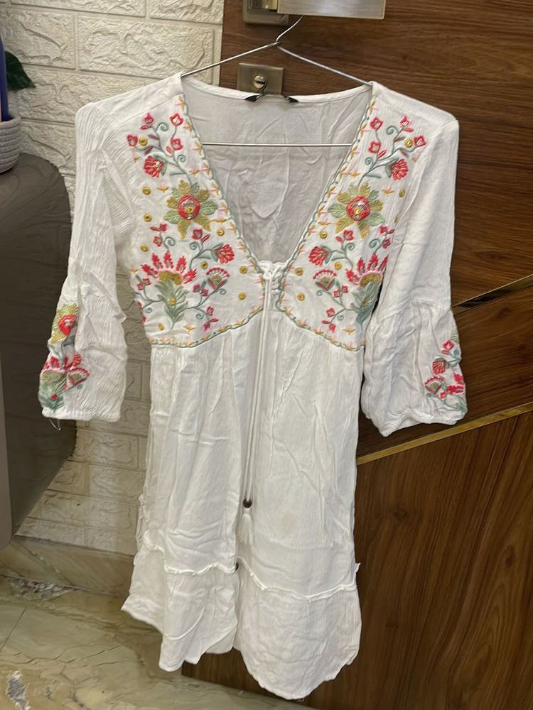Boho Embroidered Mini Dress