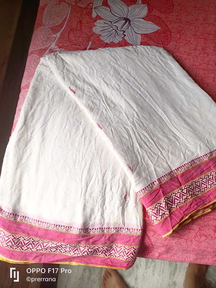 Red Border White Saree