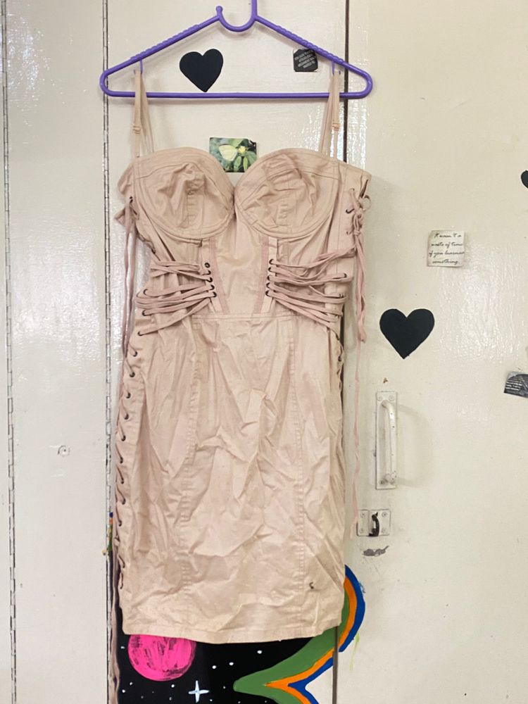 Blush Lace-Up Corset Mini Dress